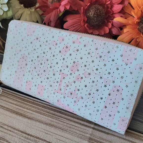 Blush Pink Italy Theme Vegan Leather Zip Wallet Glitter & Star Rhinestones NWT - Picture 3 of 6